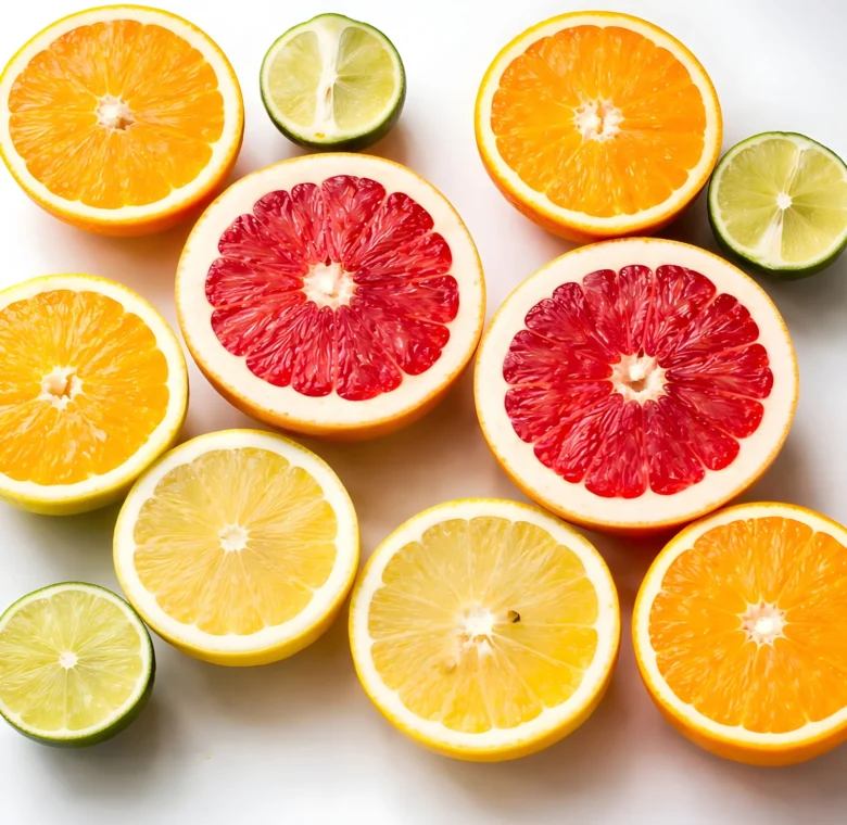 Oranges, pamplemousses, citrons et citrons verts coupés en deux – alimentation pendant un traitement orthodontique